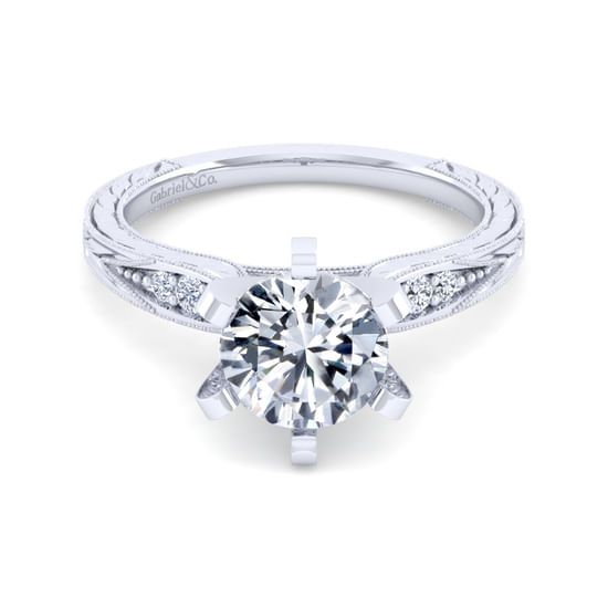 Gabriel - Vintage Inspired 14K White Gold Round Diamond Engagement Ring