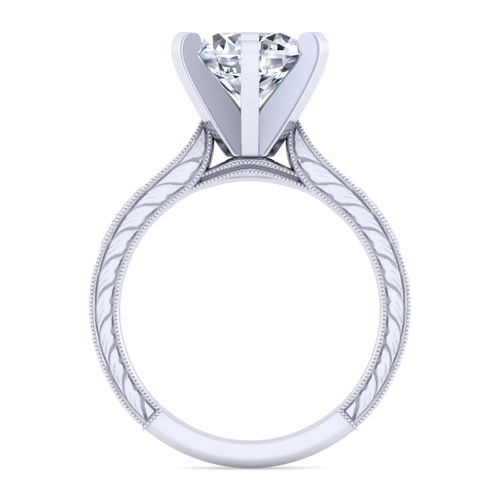 Vintage Inspired 14K White Gold Round Diamond Engagement Ring