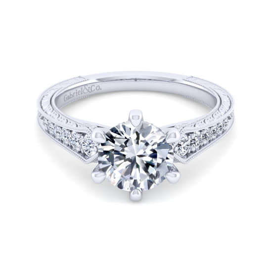 Gabriel - Vintage Inspired 14K White Gold Round Diamond Engagement Ring