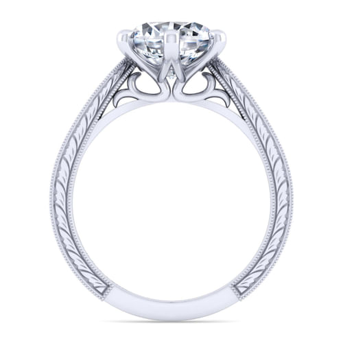 Vintage Inspired 14K White Gold Round Diamond Engagement Ring