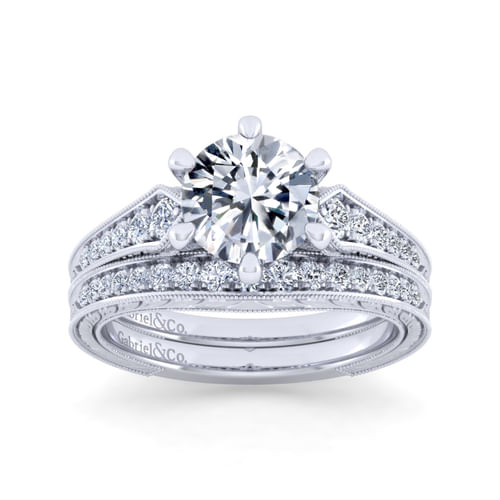 Vintage Inspired 14K White Gold Round Diamond Engagement Ring
