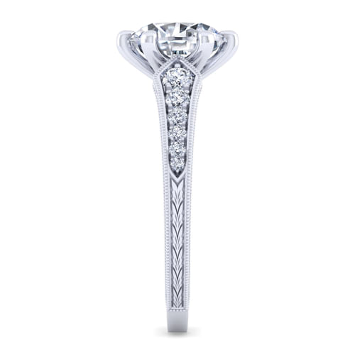 Vintage Inspired 14K White Gold Round Diamond Engagement Ring