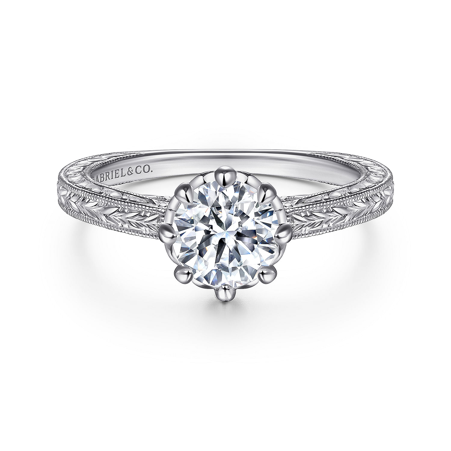 Gabriel - Vintage Inspired 14K White Gold Round Diamond Engagement Ring
