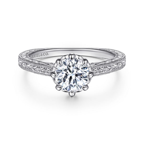 Gabriel - Vintage Inspired 14K White Gold Round Diamond Engagement Ring