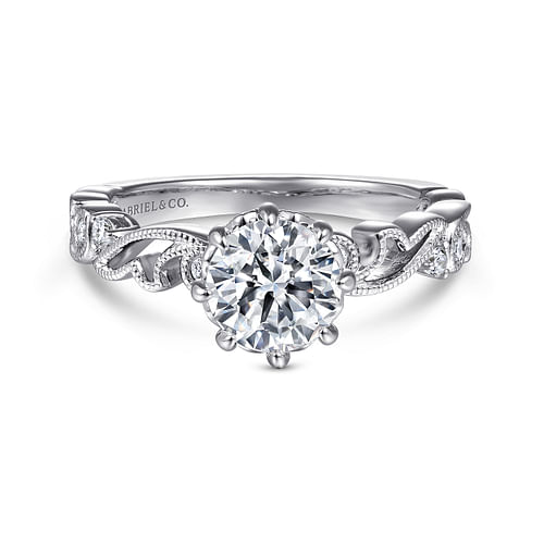 Vintage Inspired 14K White Gold Round Diamond Engagement Ring