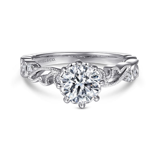 Gabriel - Vintage Inspired 14K White Gold Round Diamond Engagement Ring