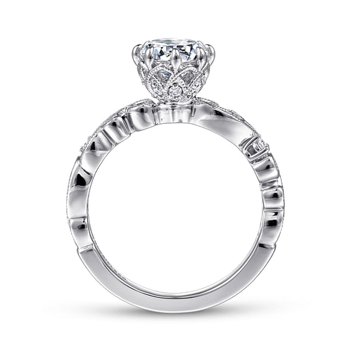 Vintage Inspired 14K White Gold Round Diamond Engagement Ring