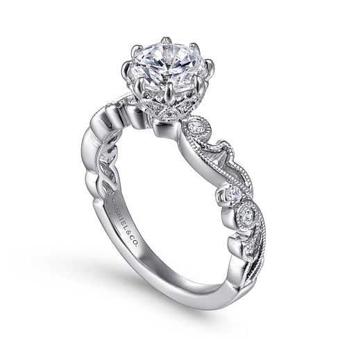 Vintage Inspired 14K White Gold Round Diamond Engagement Ring