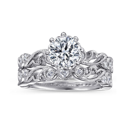 Vintage Inspired 14K White Gold Round Diamond Engagement Ring