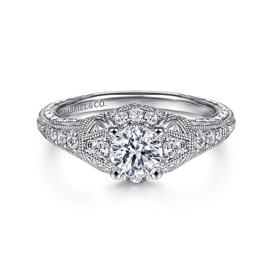 Gabriel - Vintage Inspired 14K White Gold Round Diamond Engagement Ring