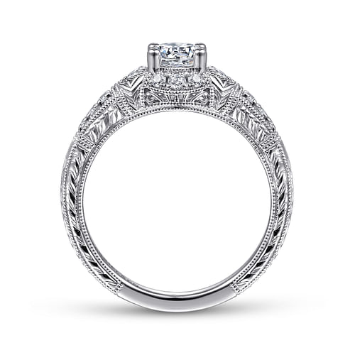 Vintage Inspired 14K White Gold Round Diamond Engagement Ring