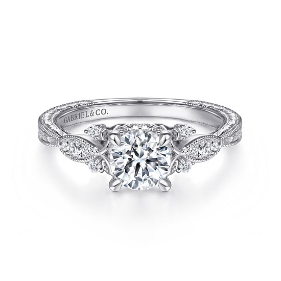 Gabriel - Vintage Inspired 14K White Gold Round Diamond Engagement Ring