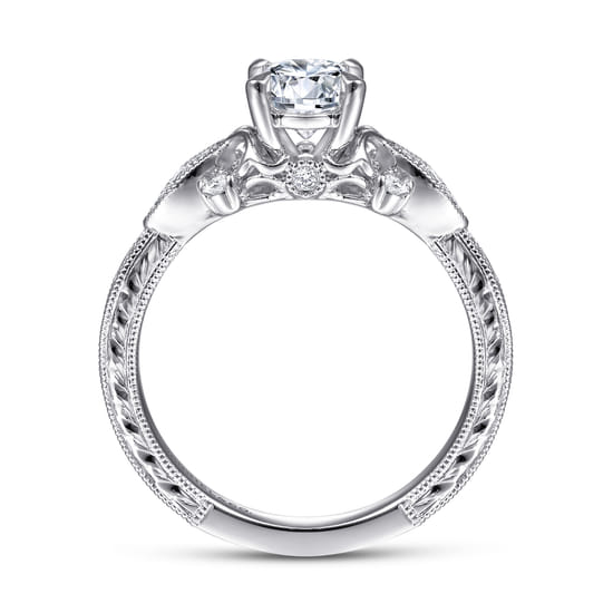 Vintage Inspired 14K White Gold Round Diamond Engagement Ring angle 2