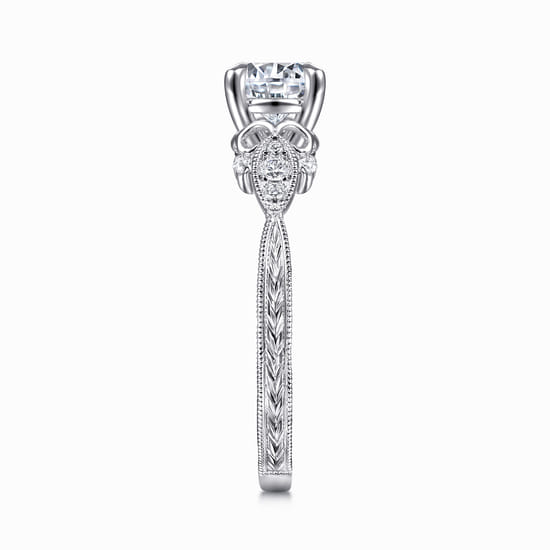 Vintage Inspired 14K White Gold Round Diamond Engagement Ring angle 5