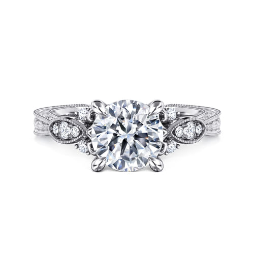 Vintage Inspired 14K White Gold Round Diamond Engagement Ring