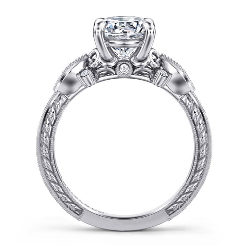 Vintage Inspired 14K White Gold Round Diamond Engagement Ring