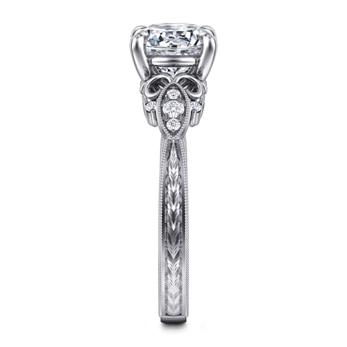 Vintage Inspired 14K White Gold Round Diamond Engagement Ring