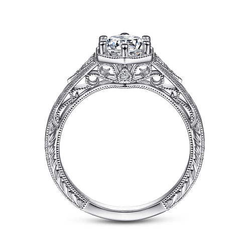 Vintage Inspired 14K White Gold Round Diamond Engagement Ring