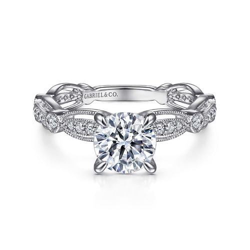 Vintage Inspired 14K White Gold Round Diamond Engagement Ring