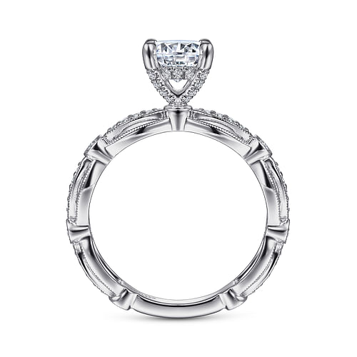 Vintage Inspired 14K White Gold Round Diamond Engagement Ring