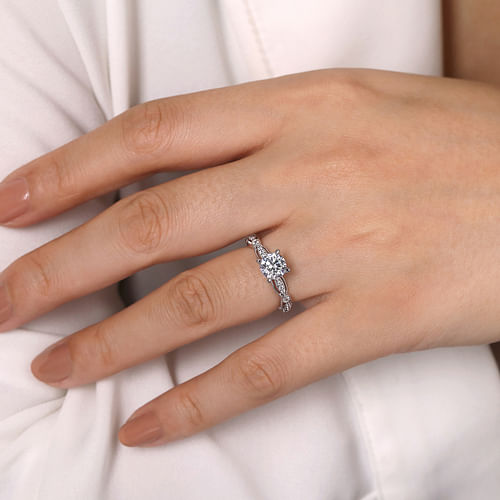 Vintage Inspired 14K White Gold Round Diamond Engagement Ring