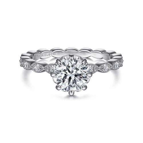 Vintage Inspired 14K White Gold Round Diamond Engagement Ring