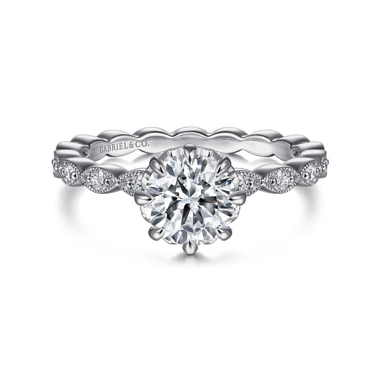 Gabriel - Vintage Inspired 14K White Gold Round Diamond Engagement Ring