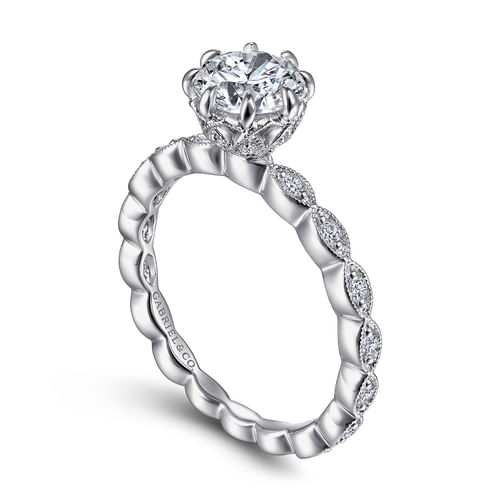 Vintage Inspired 14K White Gold Round Diamond Engagement Ring