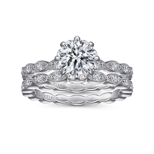 Vintage Inspired 14K White Gold Round Diamond Engagement Ring
