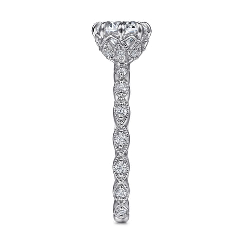 Vintage Inspired 14K White Gold Round Diamond Engagement Ring