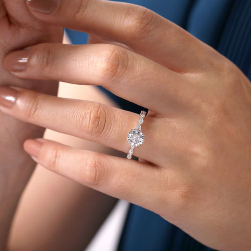 Vintage Inspired 14K White Gold Round Diamond Engagement Ring