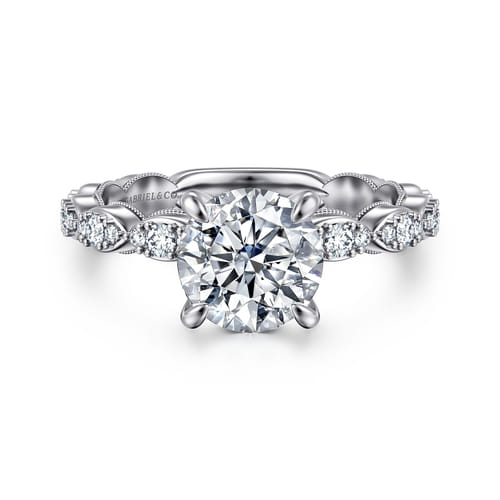 Vintage Inspired 14K White Gold Round Diamond Engagement Ring