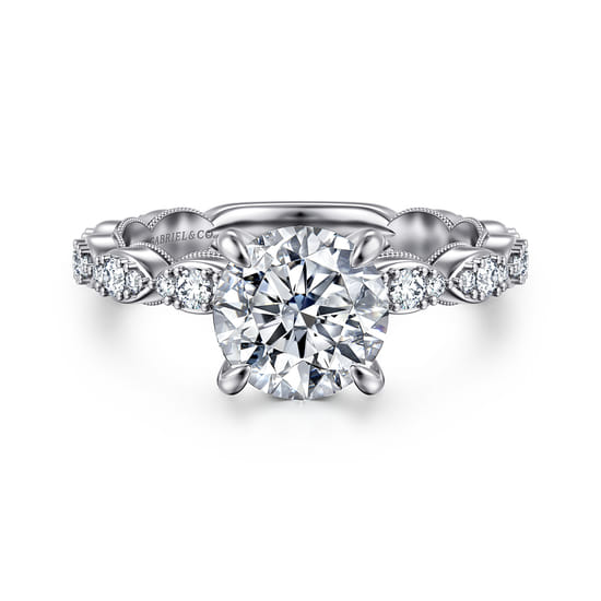 Vintage Inspired 14K White Gold Round Diamond Engagement Ring