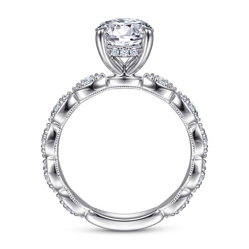 Vintage Inspired 14K White Gold Round Diamond Engagement Ring