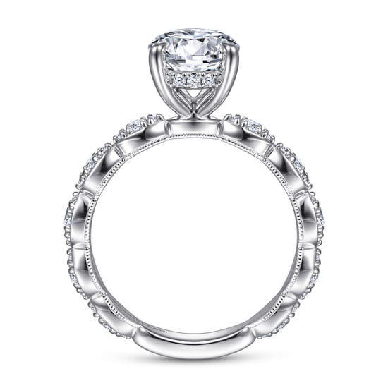 Vintage Inspired 14K White Gold Round Diamond Engagement Ring angle 2