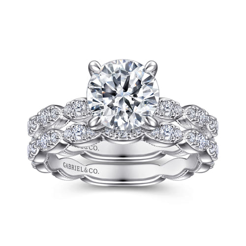 Vintage Inspired 14K White Gold Round Diamond Engagement Ring
