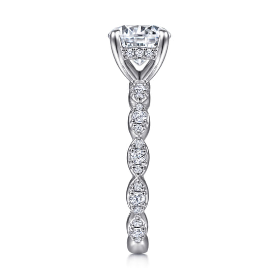 Vintage Inspired 14K White Gold Round Diamond Engagement Ring angle 5