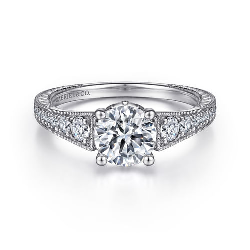 Vintage Inspired 14K White Gold Round Diamond Engagement Ring