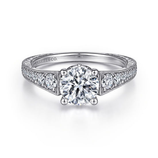 Gabriel - Vintage Inspired 14K White Gold Round Diamond Engagement Ring