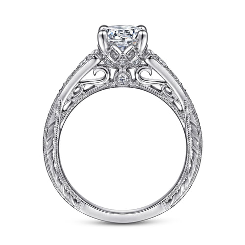 Vintage Inspired 14K White Gold Round Diamond Engagement Ring