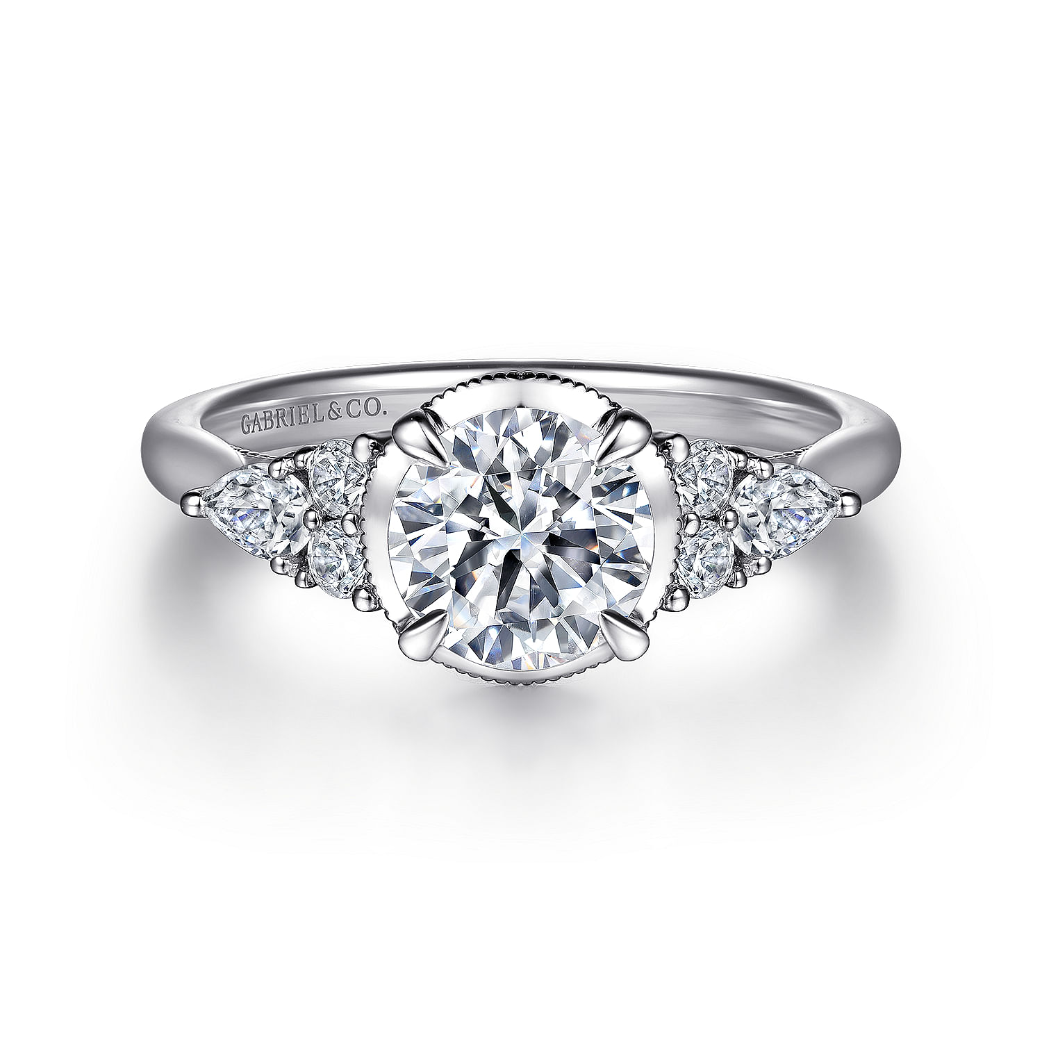 Gabriel - Vintage Inspired 14K White Gold Round Diamond Engagement Ring
