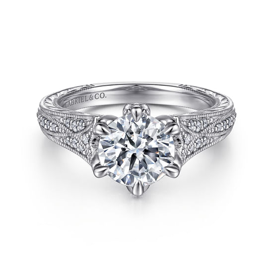 Gabriel - Vintage Inspired 14K White Gold Round Diamond Engagement Ring
