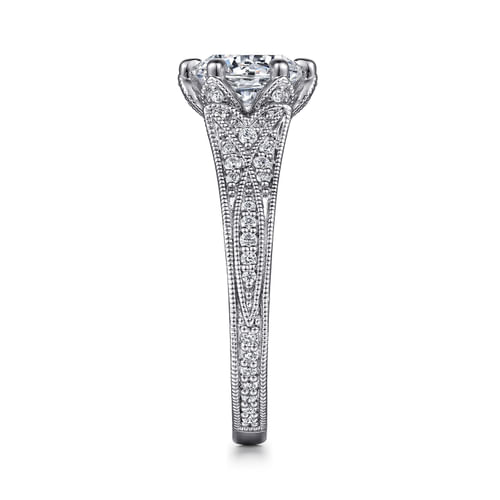 Vintage Inspired 14K White Gold Round Diamond Engagement Ring