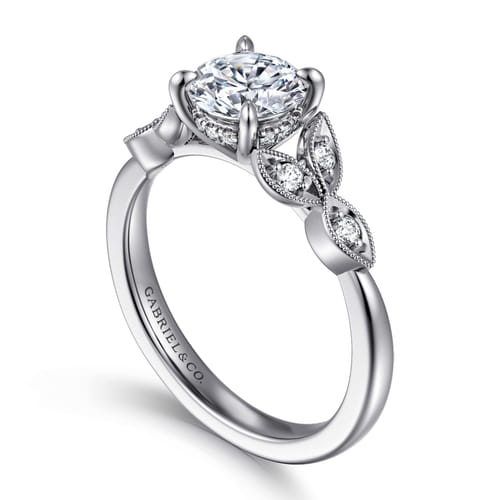 Vintage Inspired 14K White Gold Round Diamond Engagement Ring