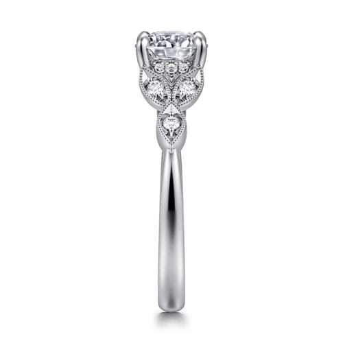 Vintage Inspired 14K White Gold Round Diamond Engagement Ring