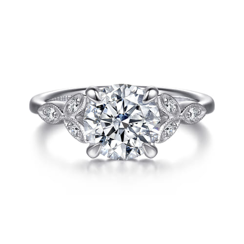 Vintage Inspired 14K White Gold Round Diamond Engagement Ring