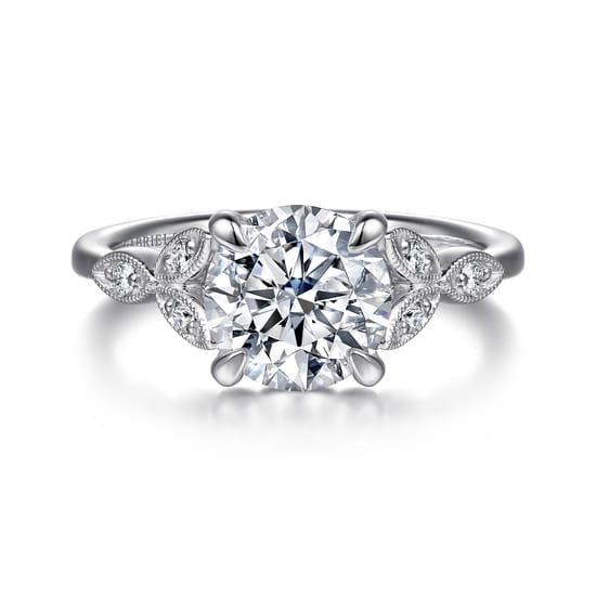 Vintage Inspired 14K White Gold Round Diamond Engagement Ring