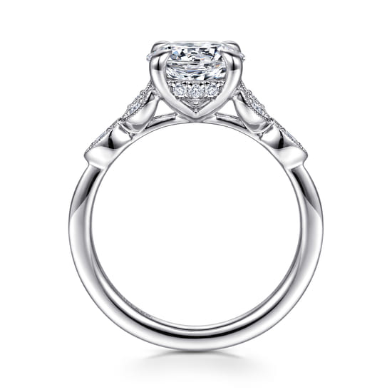Vintage Inspired 14K White Gold Round Diamond Engagement Ring angle 2