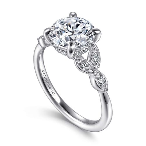 Vintage Inspired 14K White Gold Round Diamond Engagement Ring