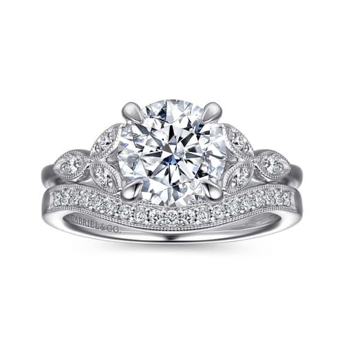 Vintage Inspired 14K White Gold Round Diamond Engagement Ring
